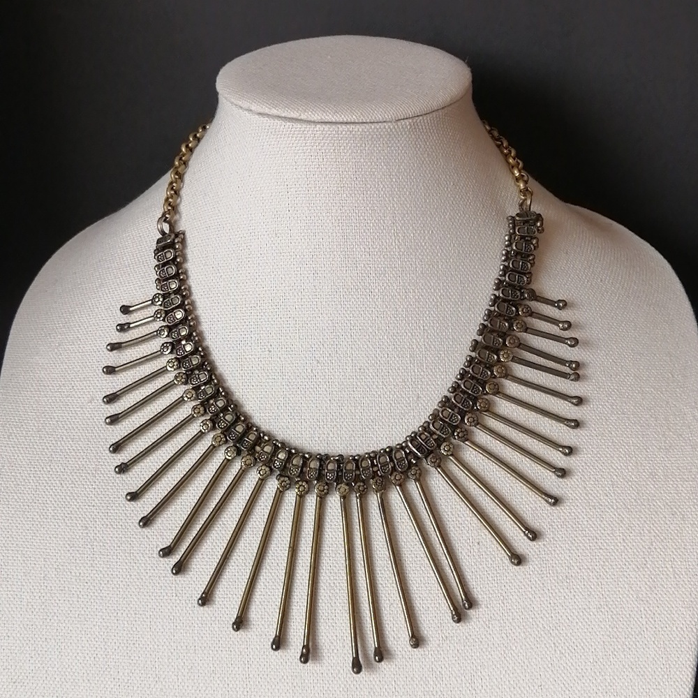 Starburst Ethnic Tribal Brass Hanging Stems Necklace Choker